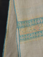 Ivory With Striped Motif Border Embroidery Cashmere Pashmina Scarf
