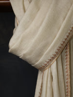 Ivory With Striped Motif Border Embroidery Cashmere Pashmina Scarf