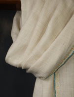 Ivory With Striped Motif Border Embroidery Cashmere Pashmina Scarf