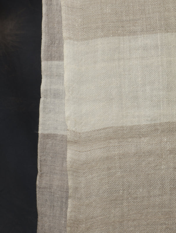 Ivory and Natural Plaid Pure Cashmere Pashmina Scarf