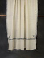 Ivory colour with Black Small Border Embroidery Cashmere Pashmina Shawl