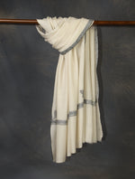 Ivory colour with Black Small Border Embroidery Cashmere Pashmina Shawl