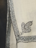 Ivory colour with Black Small Border Embroidery Cashmere Pashmina Shawl