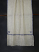 Ivory colour with Blue Small Border Embroidery Cashmere Pashmina Scarf