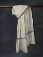 Ivory colour with Blue Small Border Embroidery Cashmere Pashmina Scarf