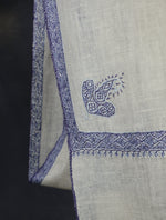 Ivory colour with Blue Small Border Embroidery Cashmere Pashmina Scarf