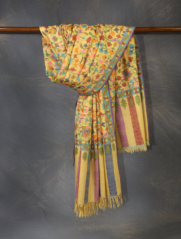 Lemon Kani floral Pashmina Shawl – Authentic Kashmir Kani Shawl