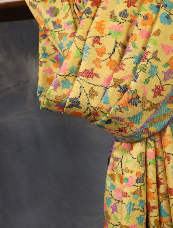 Lemon Kani floral Pashmina Shawl – detail view