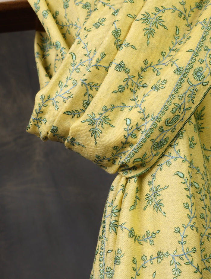 Lemon Jali Embroidery Cashmere Pashmina Shawl