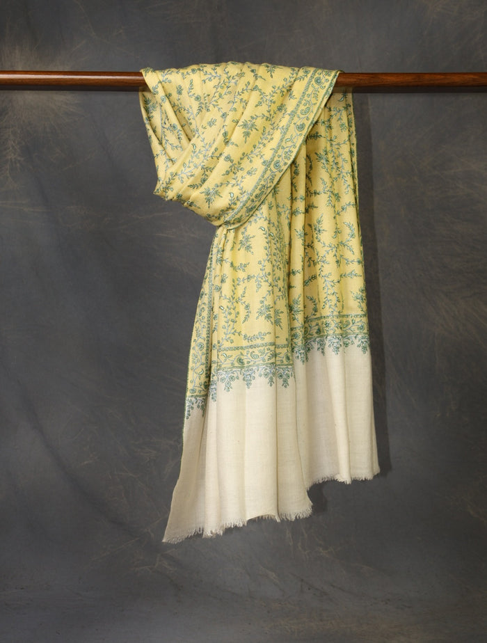 Lemon Jali Embroidery Cashmere Pashmina Shawl