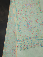 Light Pastel Green Boteh Motifs Embroidery Cashmere Pashmina Shawl