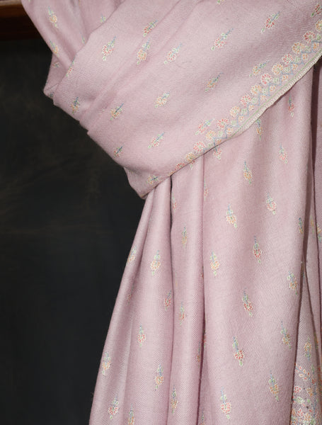 Mauve Base Motif Embroidery Cashmere Pashmina Shawl