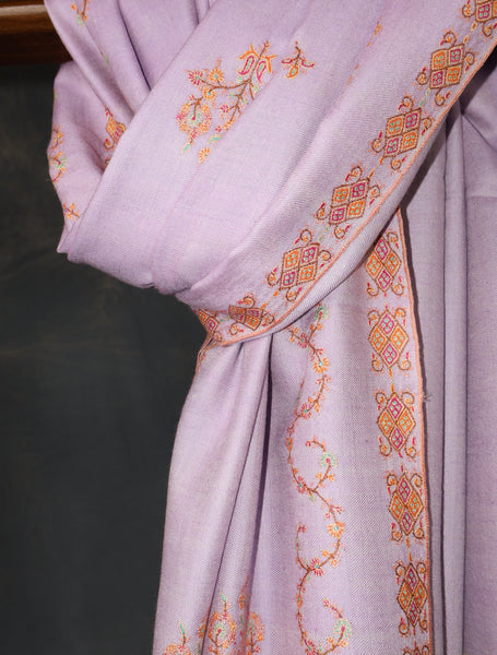 Mauve Base Motif Jali Embroidery Cashmere Pashmina Shawl