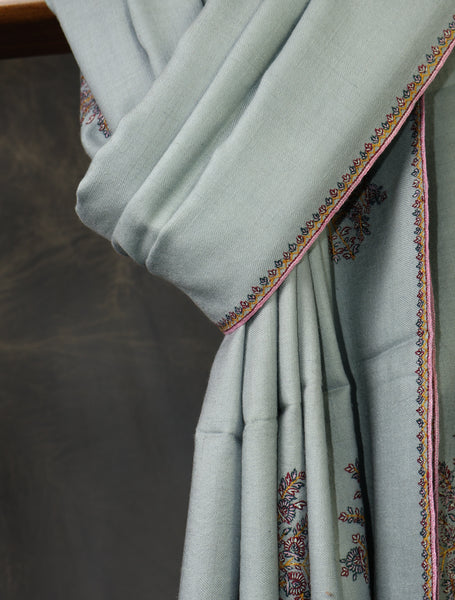 Mist Blue Motif Embroidery Cashmere Pashmina Shawl