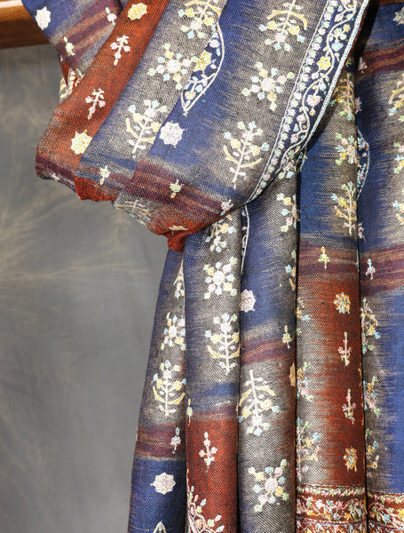 Multicolor Boteh Motifs Jali Embroidery Cashmere Pashmina Shawl