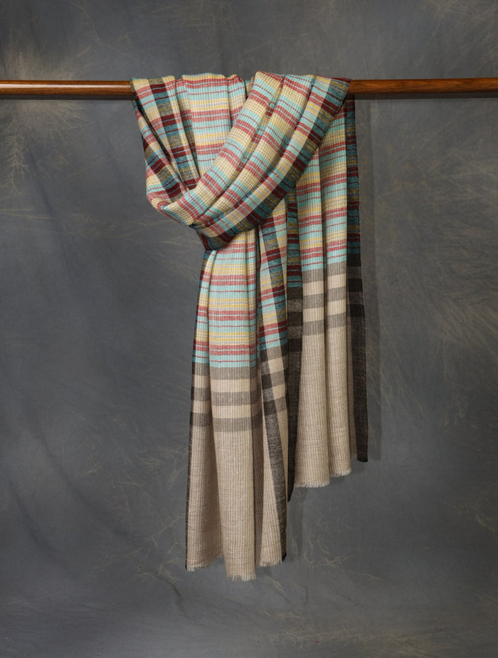 Multicolor Plaid Cashmere Pashmina Scarf – Handwoven Luxury
