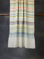 Multicolor Striped Base with Striped Border Embroidery Cashmere Pashmina Scarf