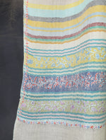 Multicolor Striped Base with Striped Border Embroidery Cashmere Pashmina Scarf
