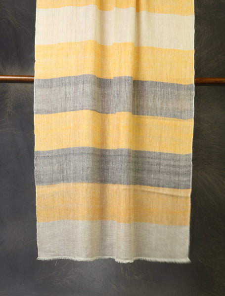 Mustard And Ivory Plaid Pure Cashmere Pashmina Scarf