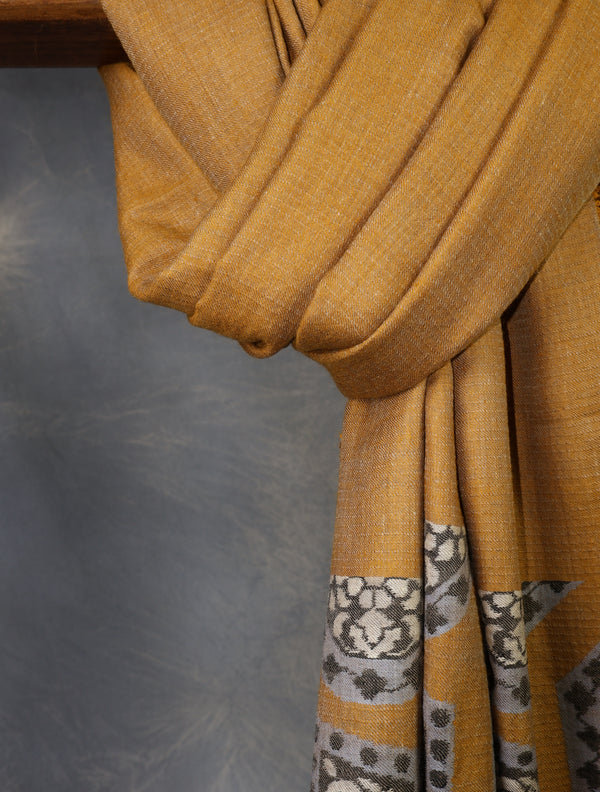 Mustard Base Towel Kani Cashmere Pashmina Shawl – detail view