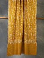 Mustard Jali Embroidery Cashmere Pashmina Scarf