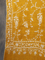 Mustard Jali Embroidery Cashmere Pashmina Scarf