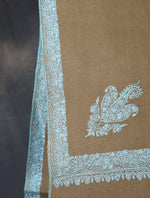 Natural Base Blue Big Border Embroidery Cashmere Pashmina Shawl