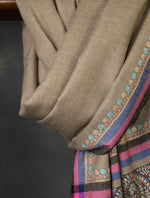Natural Base Border Embroidery Cashmere Pashmina Shawl