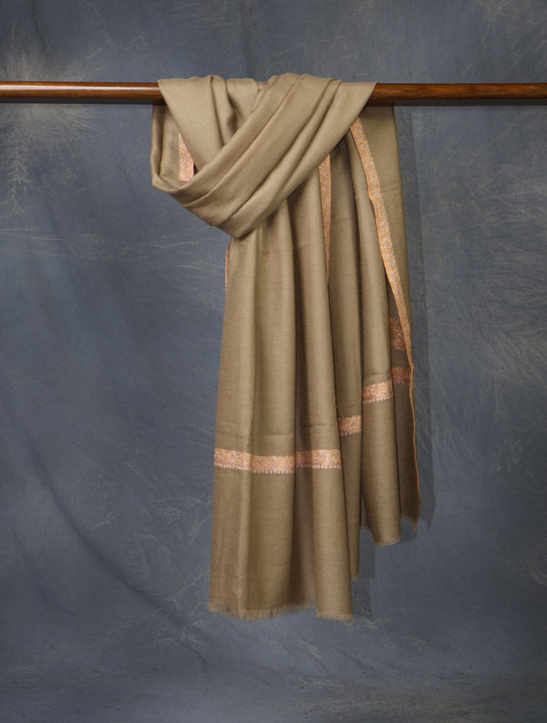 Natural Base Border Embroidery Cashmere Pashmina Shawl
