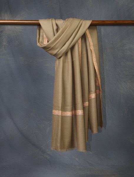 Natural Base Border Embroidery Cashmere Pashmina Shawl