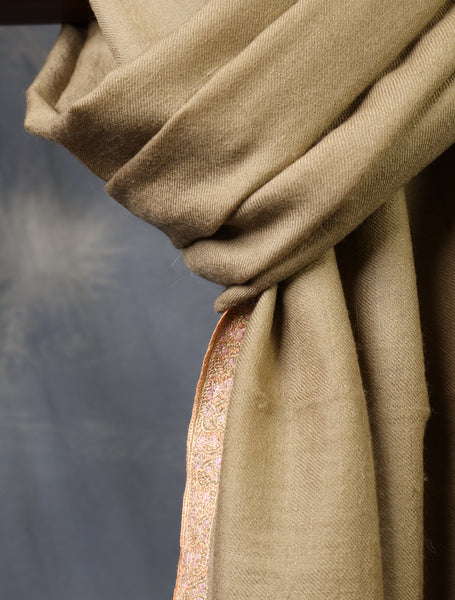 Natural Base Border Embroidery Cashmere Pashmina Shawl