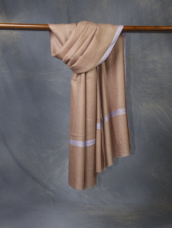 Natural Base Border Embroidery Cashmere Pashmina Shawl