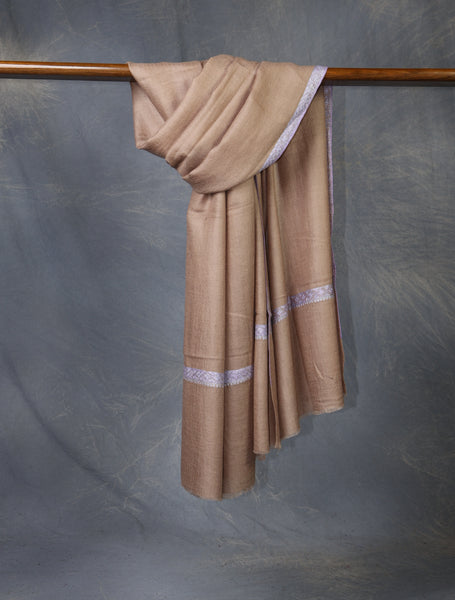 Natural Base Border Embroidery Cashmere Pashmina Shawl