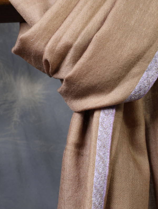 Natural Base Border Embroidery Cashmere Pashmina Shawl – detail view