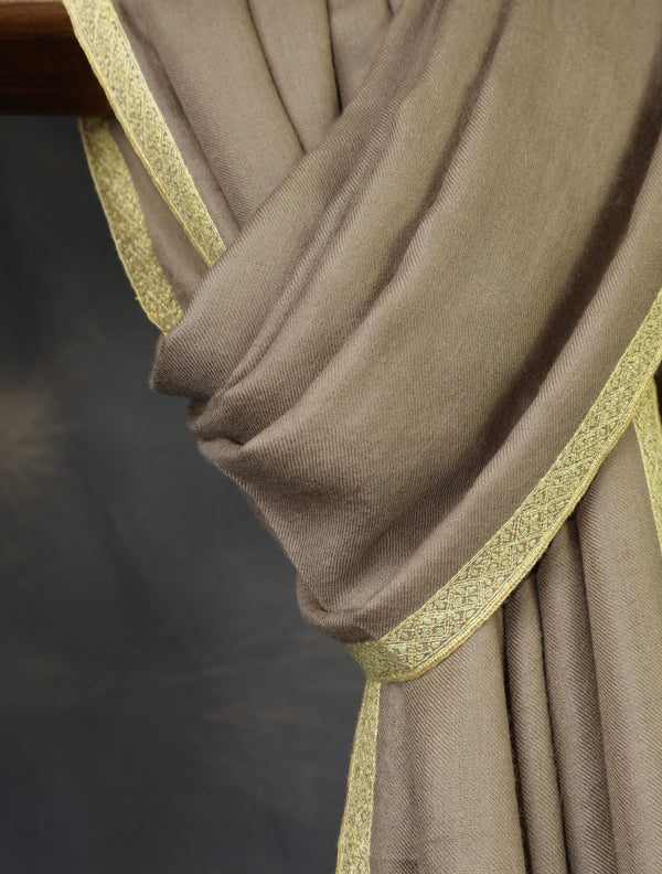 Natural Base Border Yellow Embroidery Cashmere Pashmina Scarf – detail view