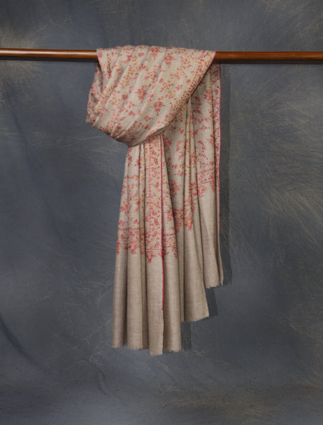 Natural Base Jali Embroidery Cashmere Pashmina Shawl