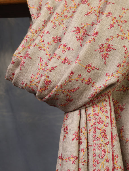 Natural Base Jali Embroidery Cashmere Pashmina Shawl