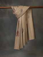 Natural Base Motif Embroidery Cashmere Pashmina Shawl