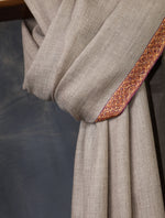Natural Base Orange Border Embroidery Cashmere Pashmina Shawl