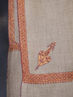Natural Base Orange Border Embroidery Cashmere Pashmina Shawl