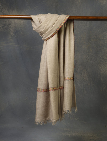 Natural Base Small Border Embroidery Cashmere Pashmina Shawl