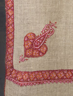 Natural Base Small Border Embroidery Cashmere Pashmina Shawl