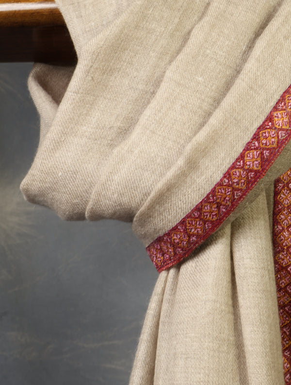 Natural Base Small Border Embroidery Cashmere Pashmina Shawl — cashmere winter shawl embroidery detail