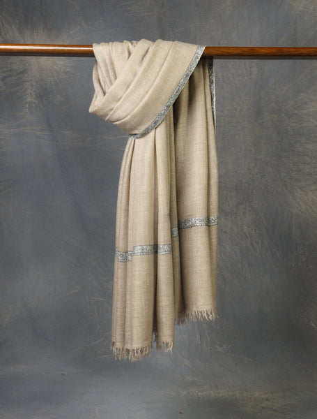 Natural Base Small Border Embroidery Cashmere Pashmina Shawl