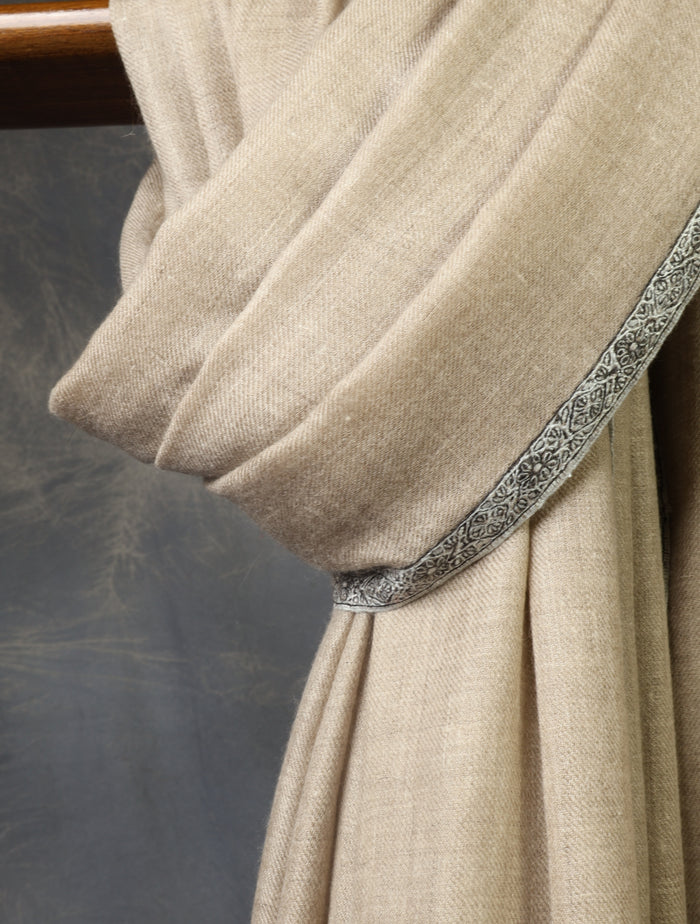 Natural Base Small Border Embroidery Cashmere Pashmina Shawl