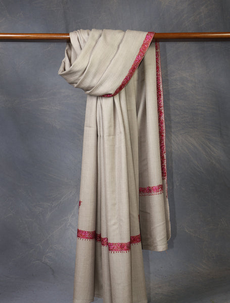 Natural Base Small Border Embroidery Merino Shawl