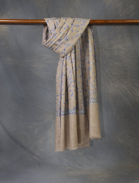 Natural Base With Jali Embroidery Pashmina Cashmere Scarf
