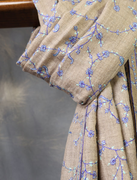 Natural Base With Jali Embroidery Pashmina Cashmere Scarf