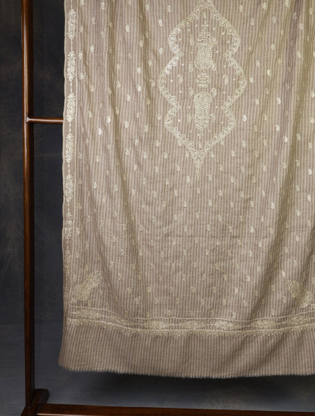 Natural Base With Tilla Jali Embroidery Pashmina Shawl
