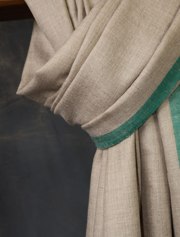 Natural Base and Green Classic Plaid Pure Cashmere Pashmina Shawl